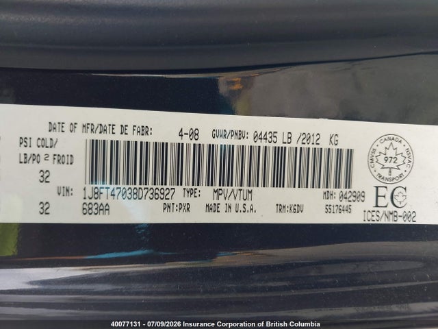 Продаж на аукціоні авто 2008 Jeep Compass Sport/north, vin: 1J8FT47038D736927, номер лоту: 40077131
