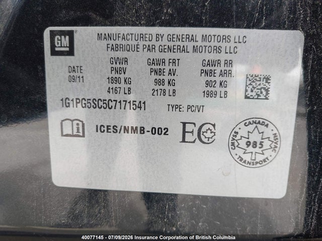 Aukcja sprzedaży 2012 Chevrolet Cruze, vin: 1G1PG5SC5C7171541, numer aukcji: 40077145