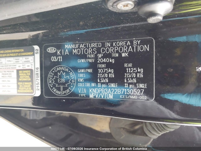 40077146 :رقم المزاد ، KNDPB3A22B7130527 vin ، 2011 Kia Sportage Lx مزاد بيع