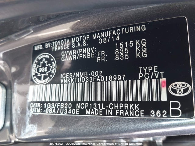 Toyota Yaris 2015 VNKKTUD33FA018997 Image 18
