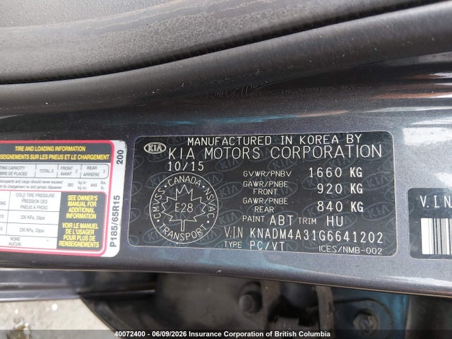 KIA RIO LX 2016 KNADM4A31G6641202 Image 9