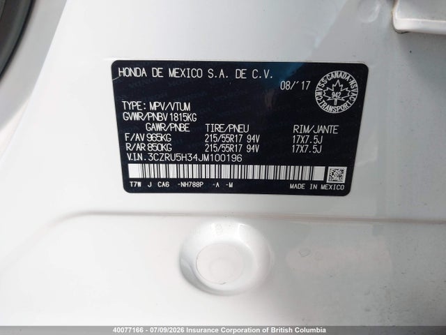 2018 Honda Hr-v მანქანა იყიდება აუქციონზე, vin: 3CZRU5H34JM100196, აუქციონის ნომერი: 40077166