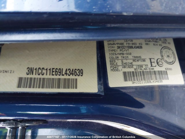 40077167 :رقم المزاد ، 3N1CC11E69L434639 vin ، 2009 Nissan Versa مزاد بيع