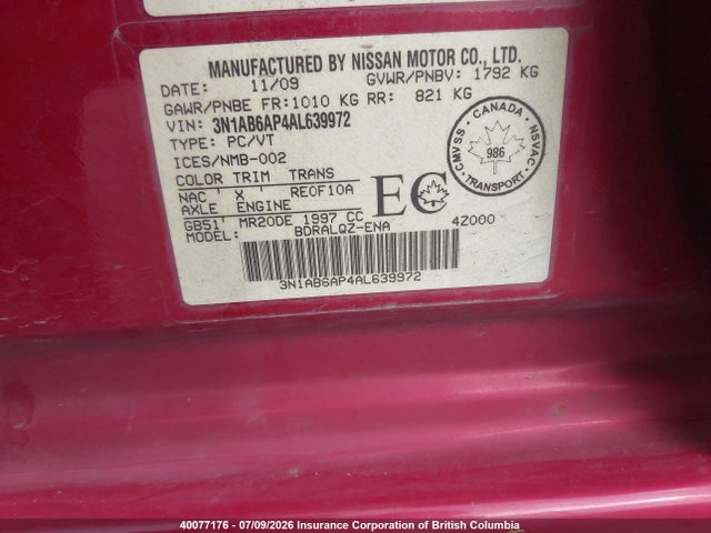 Aukcja sprzedaży 2010 Nissan Sentra 2.0/2.0s/sr/2.0sl, vin: 3N1AB6AP4AL639972, numer aukcji: 40077176