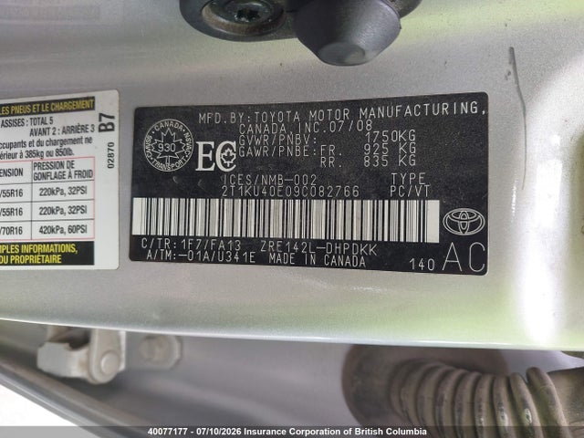 Продаж на аукціоні авто 2009 Toyota Corolla Matrix, vin: 2T1KU40E09C082766, номер лоту: 40077177