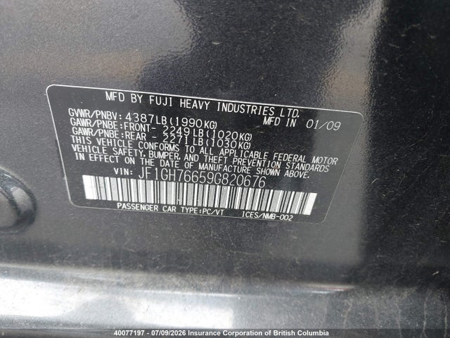 Продаж на аукціоні авто 2009 Subaru Impreza Wrx, vin: JF1GH76659G820676, номер лоту: 40077197