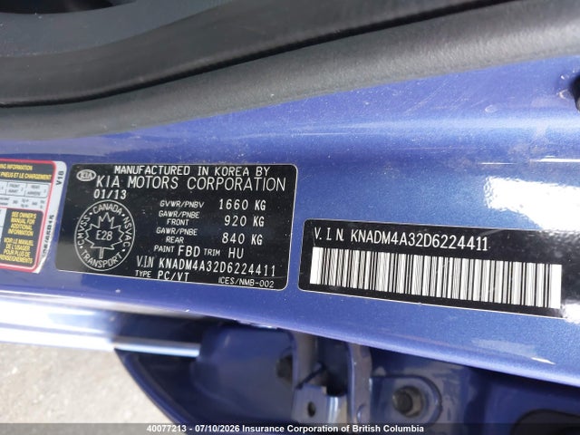 2013 Kia Rio მანქანა იყიდება აუქციონზე, vin: KNADM4A32D6224411, აუქციონის ნომერი: 40077213