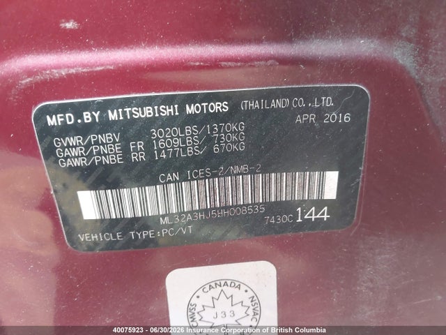 Mitsubishi MIRAGE ES 2017 ML32A3HJ5HH008535 Image 9