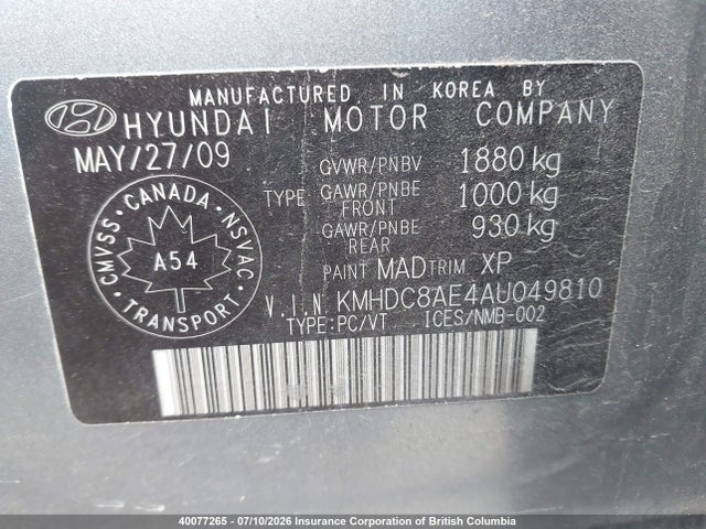 Продажа на аукционе авто 2010 Hyundai Elantra Touring Gls, vin: KMHDC8AE4AU049810, номер лота: 40077265