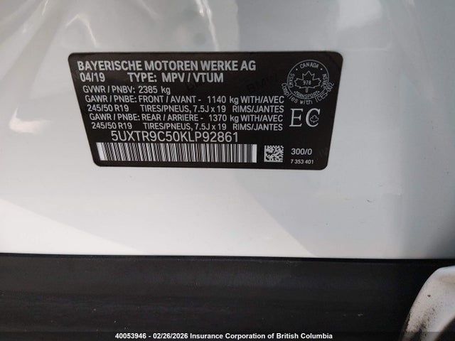 5UXTR9C50KLP92861 BMW X3 Xdrive30i