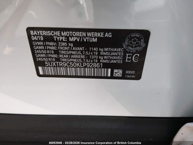 5UXTR9C50KLP92861 BMW X3 Xdrive30i