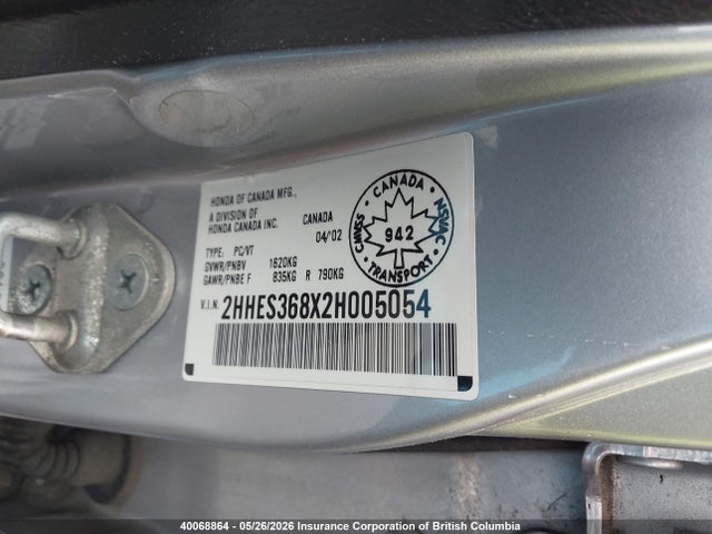 2002 Acura 1.7el Premium მანქანა იყიდება აუქციონზე, vin: 2HHES368X2H005054, აუქციონის ნომერი: 40068864