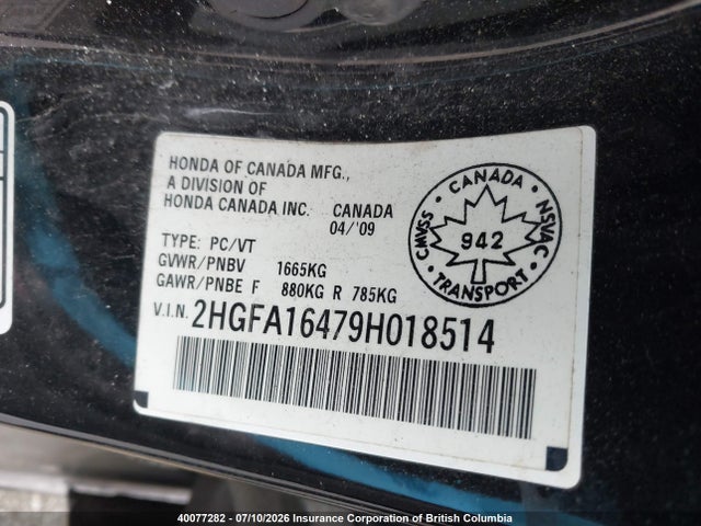 Продаж на аукціоні авто 2009 Honda Civic, vin: 2HGFA16479H018514, номер лоту: 40077282