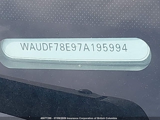 40077299 :رقم المزاد ، WAUDF78E97A195994 vin ، 2007 Audi A4 مزاد بيع