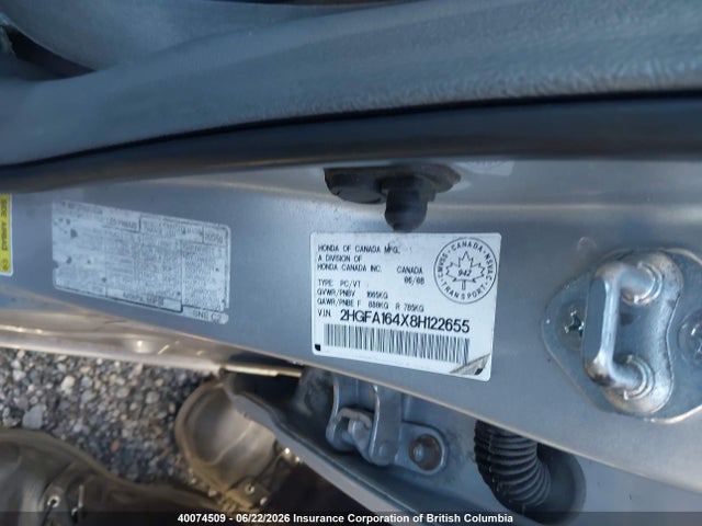 40074509 :رقم المزاد ، 2HGFA164X8H122655 vin ، 2008 Honda Civic Dx-g مزاد بيع