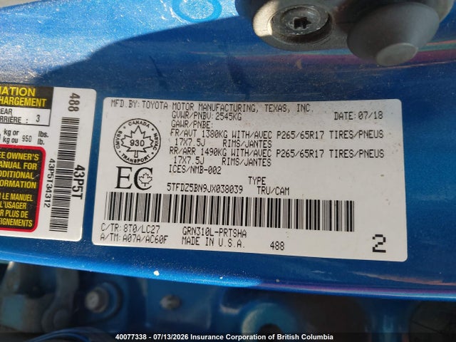2018 Toyota Tacoma Dbl Cab/sr5/trd Sport/or მანქანა იყიდება აუქციონზე, vin: 5TFDZ5BN9JX038039, აუქციონის ნომერი: 40077338