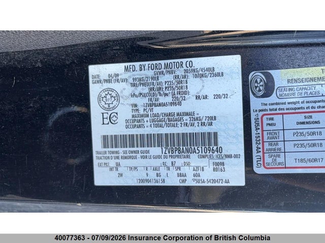 Продаж на аукціоні авто 2010 Ford Mustang, vin: 1ZVBP8AN0A5109640, номер лоту: 40077363