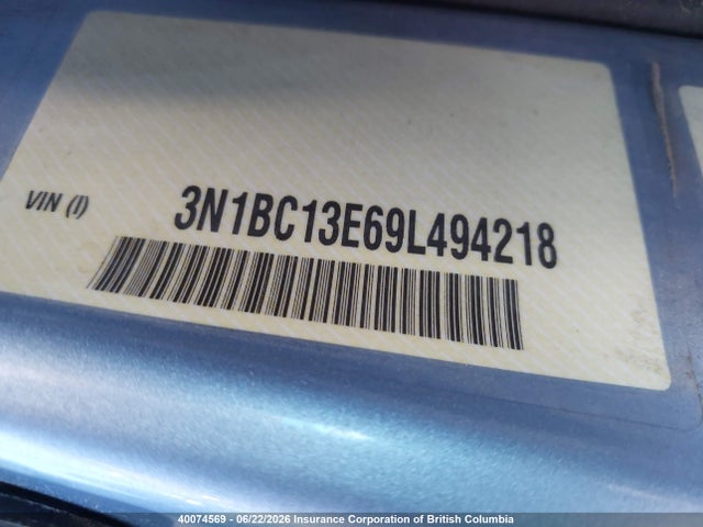 40074569 :رقم المزاد ، 3N1BC13E69L494218 vin ، 2009 Nissan Versa S/sl مزاد بيع
