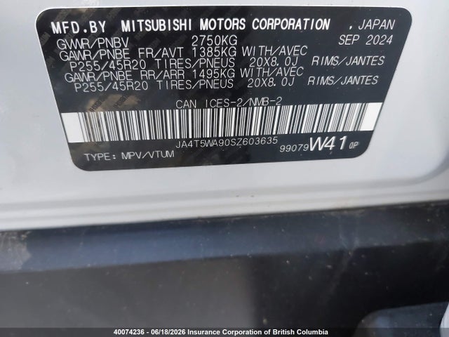 2025 Mitsubishi Outlander Sel მანქანა იყიდება აუქციონზე, vin: JA4T5WA90SZ603635, აუქციონის ნომერი: 40074236