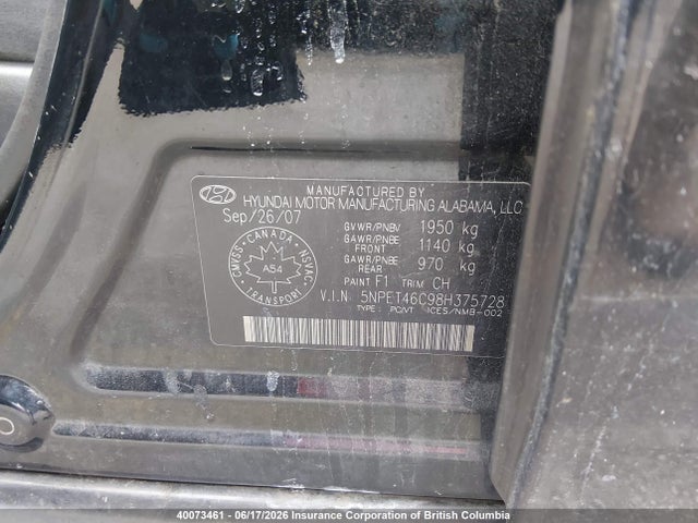 40073461 :رقم المزاد ، 5NPET46C98H375728 vin ، 2008 Hyundai Sonata Gls مزاد بيع