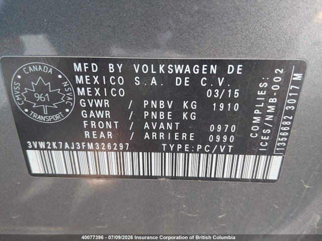 Volkswagen Jetta 2015 3VW2K7AJ3FM326297 Image 9
