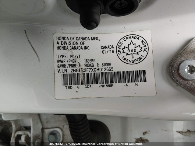 Продаж на аукціоні авто 2016 Honda Civic Ex, vin: 2HGFC2F7XGH012665, номер лоту: 40075732