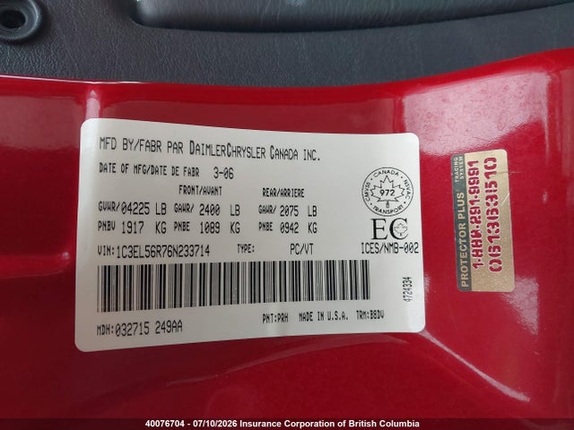 Продаж на аукціоні авто 2006 Chrysler Sebring Touring, vin: 1C3EL56R76N233714, номер лоту: 40076704