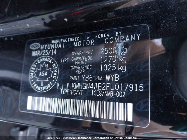 Hyundai Genesis 3.8l 2015 KMHGN4JE2FU017915 Image 9