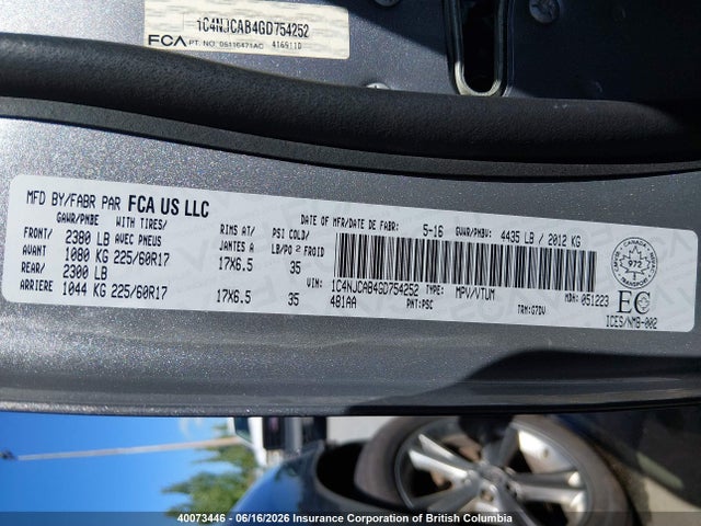 Jeep Compass Sport 2016 1C4NJCAB4GD754252 Image 9