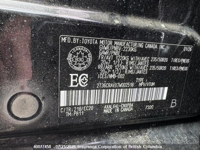 2T36CRAVXTW002516 Toyota RAV4