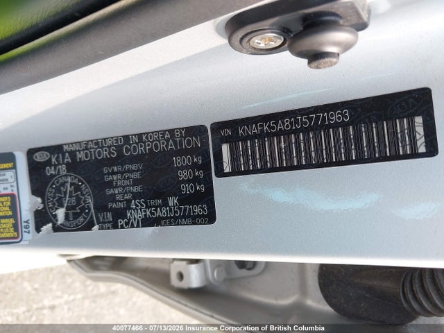 Aukcja sprzedaży 2018 Kia Forte, vin: KNAFK5A81J5771963, numer aukcji: 40077466