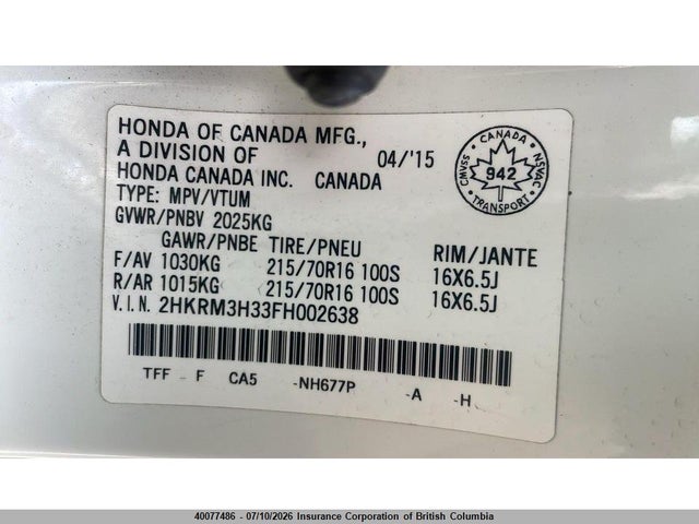 Продаж на аукціоні авто 2015 Honda Cr-v, vin: 2HKRM3H33FH002638, номер лоту: 40077486