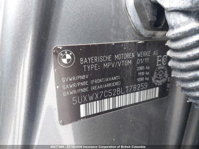 Продаж на аукціоні авто 2011 Bmw X3, vin: 5UXWX7C52BLT78259, номер лоту: 40077499