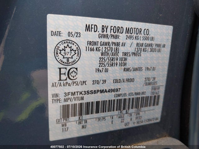 Продаж на аукціоні авто 2023 Ford Mustang Mach-e Premium, vin: 3FMTK3SS8PMA49697, номер лоту: 40077502