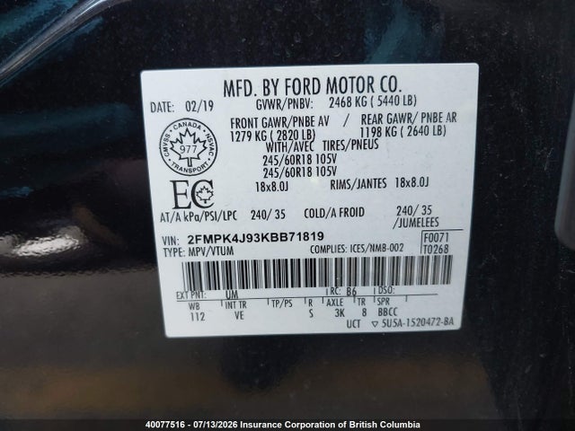 Ford Edge 2019 2FMPK4J93KBB71819 Image 9