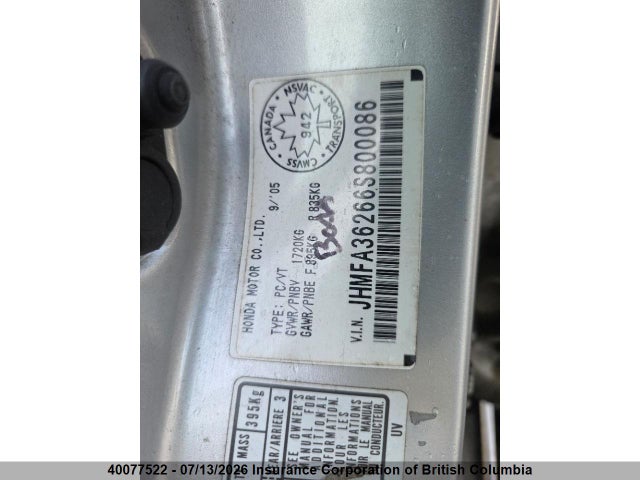 Продаж на аукціоні авто 2006 Honda Civic, vin: JHMFA36266S800086, номер лоту: 40077522