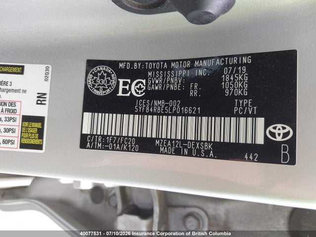 2020 Toyota Corolla Se/xse მანქანა იყიდება აუქციონზე, vin: 5YFB4RBE5LP016621, აუქციონის ნომერი: 40077531