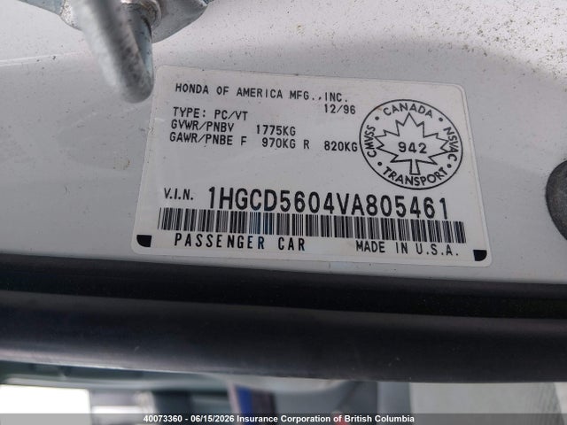 1997 Honda Accord Se მანქანა იყიდება აუქციონზე, vin: 1HGCD5604VA805461, აუქციონის ნომერი: 40073360