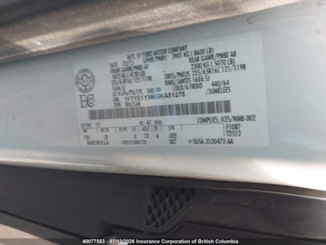 Ford Transit-150 2016 1FTYE1YM6GKA51275 Image 9