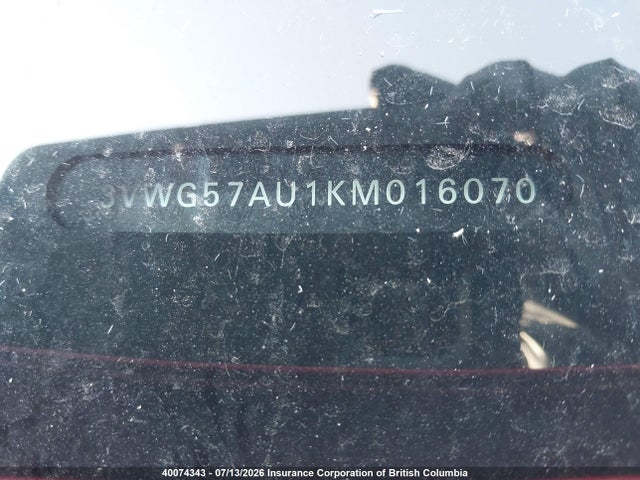 3VWG57AU1KM016070 Volkswagen GOLF S/SE