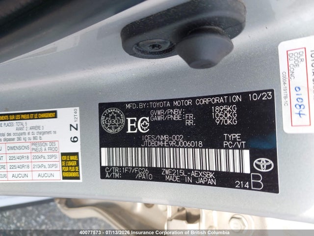 2024 Toyota Corolla Le/se/night Shade მანქანა იყიდება აუქციონზე, vin: JTDBDMHE9RJ006018, აუქციონის ნომერი: 40077573
