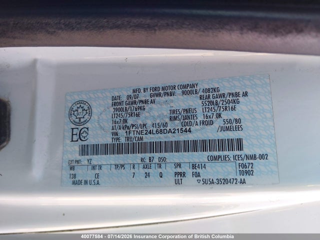 2008 Ford E-series მანქანა იყიდება აუქციონზე, vin: 1FTNE24L68DA21544, აუქციონის ნომერი: 40077584