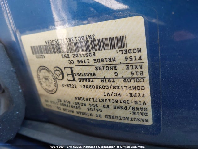 2007 Nissan Versa S/sl მანქანა იყიდება აუქციონზე, vin: 3N1BC13E17L353084, აუქციონის ნომერი: 40076300
