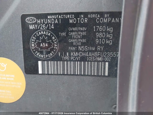 2015 Hyundai Elantra Se/sport/limited მანქანა იყიდება აუქციონზე, vin: KMHDH4AH8FU235572, აუქციონის ნომერი: 40072964
