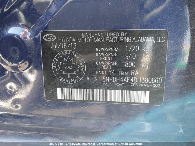 Продажа на аукционе авто 2013 Hyundai Elantra Gls/limited, vin: 5NPDH4AE4DH380660, номер лота: 40077610