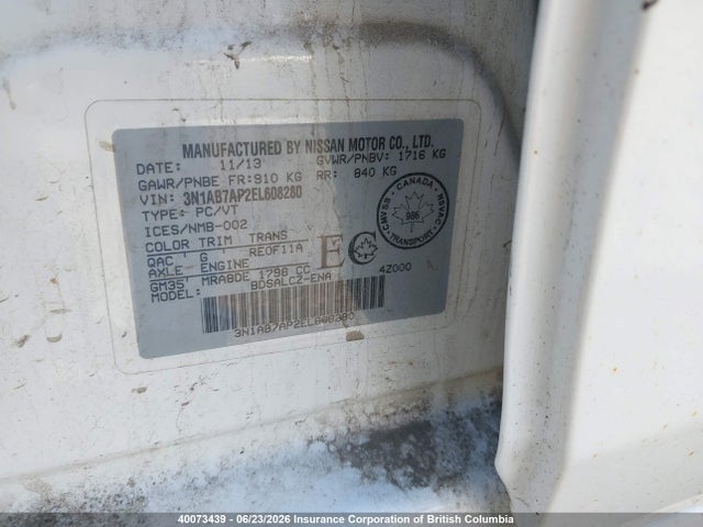 40073439 :رقم المزاد ، 3N1AB7AP2EL608280 vin ، 2014 Nissan Sentra S/sv/sr/sl مزاد بيع