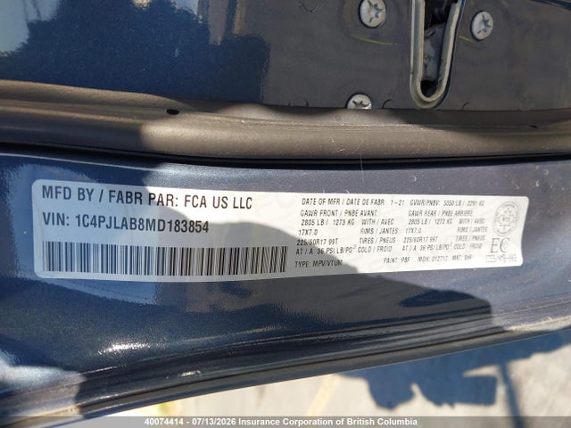 1C4PJLAB8MD183854 Jeep Cherokee Sport