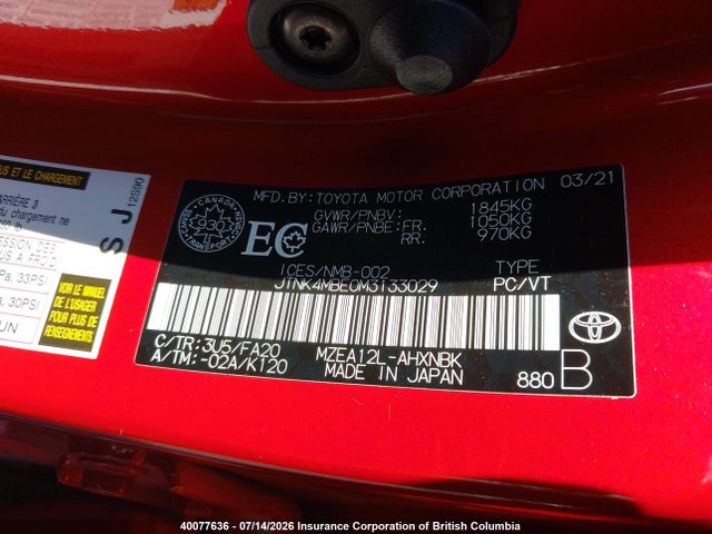 2021 Toyota Corolla Se/xse მანქანა იყიდება აუქციონზე, vin: JTNK4MBE0M3133029, აუქციონის ნომერი: 40077636