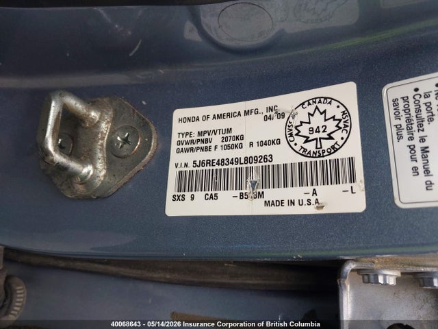 Продаж на аукціоні авто 2009 Honda Cr-v Lx, vin: 5J6RE48349L809263, номер лоту: 40068643