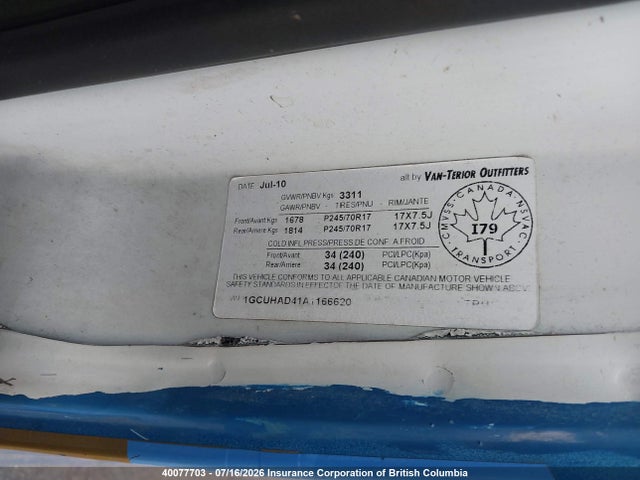 Продажа на аукционе авто 2010 Chevrolet Express 1500 Standard, vin: 1GCUHAD41A1166620, номер лота: 40077703